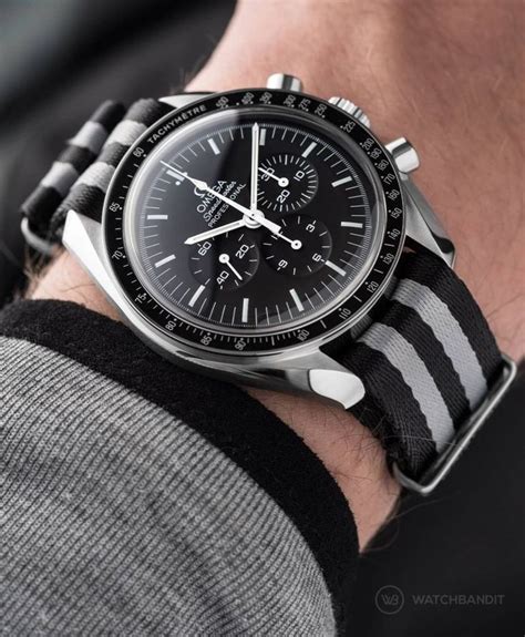 omega speedmaster with black leather strap|omega speedmaster with nato strap.